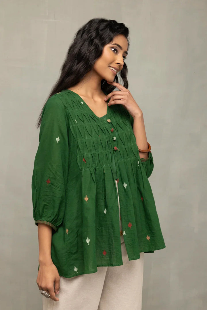 Forest Green Jamdani Top | SHOBITAM