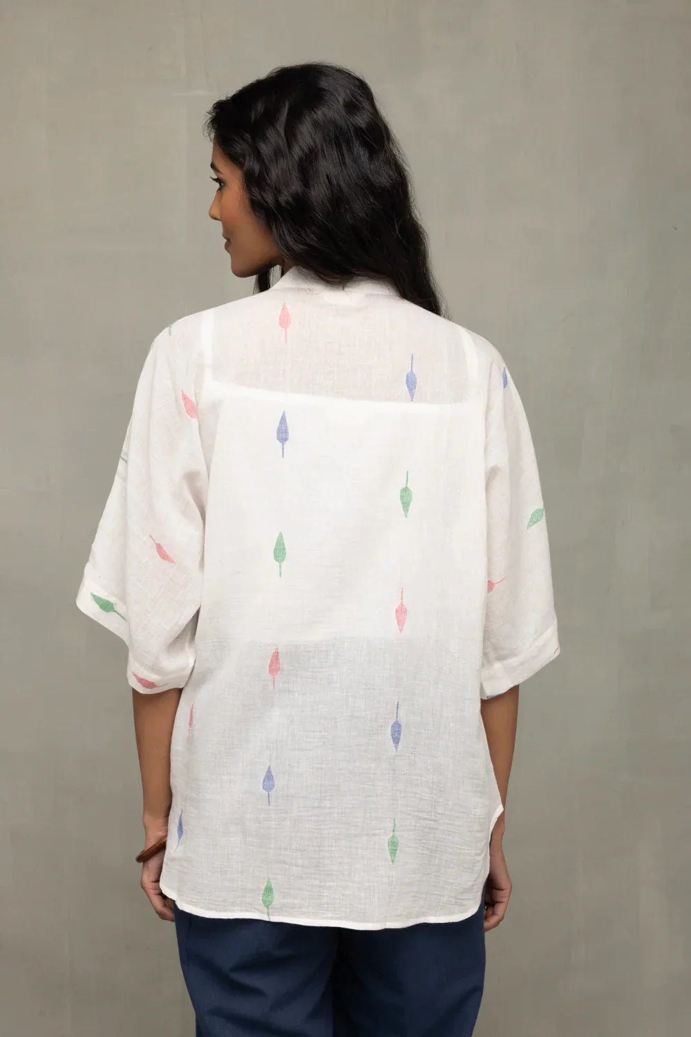 White Leaf Cotton Jamdani Shirt | SHOBITAM