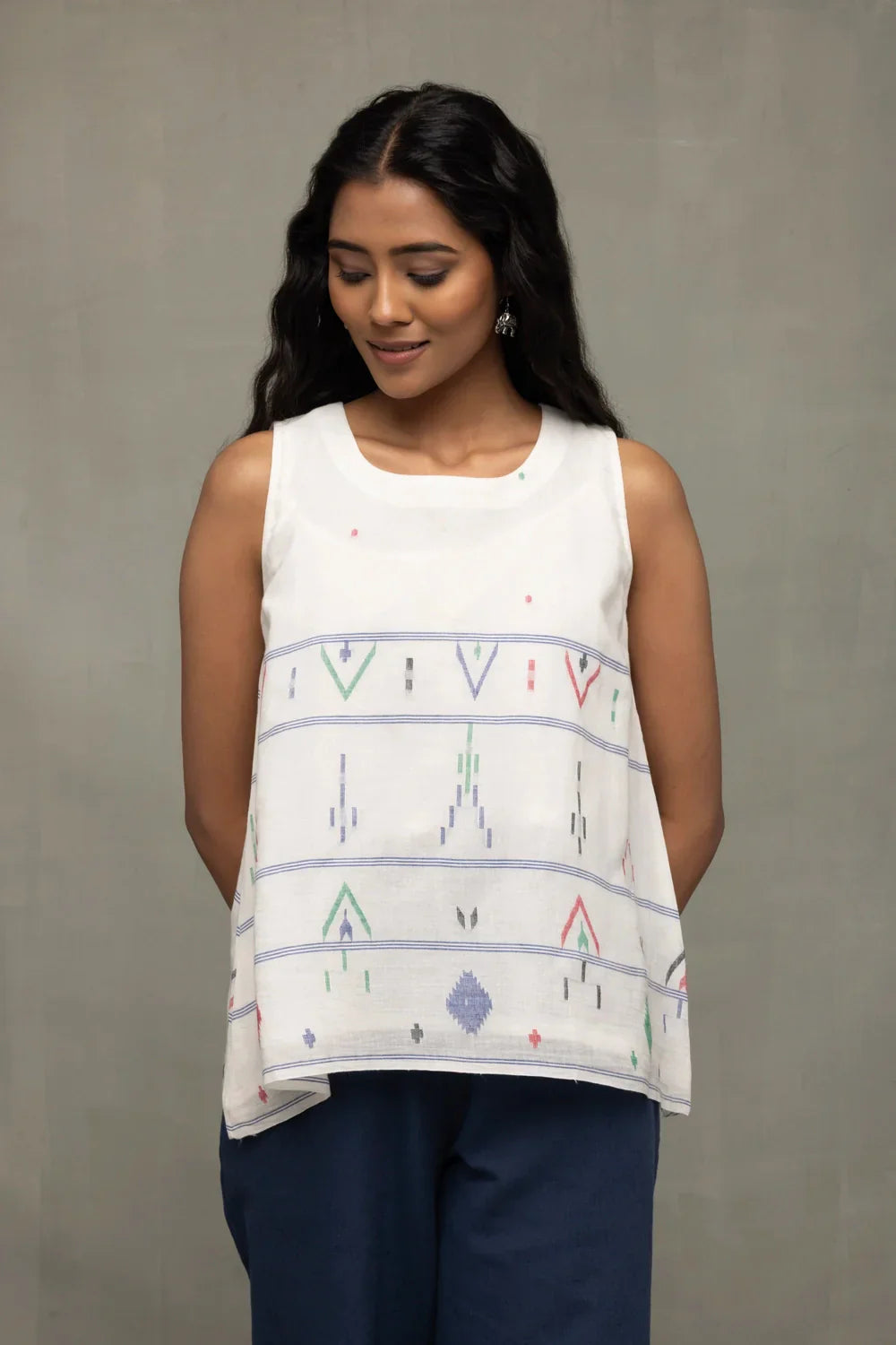 White Mist Cotton Jamdani Top | SHOBITAM