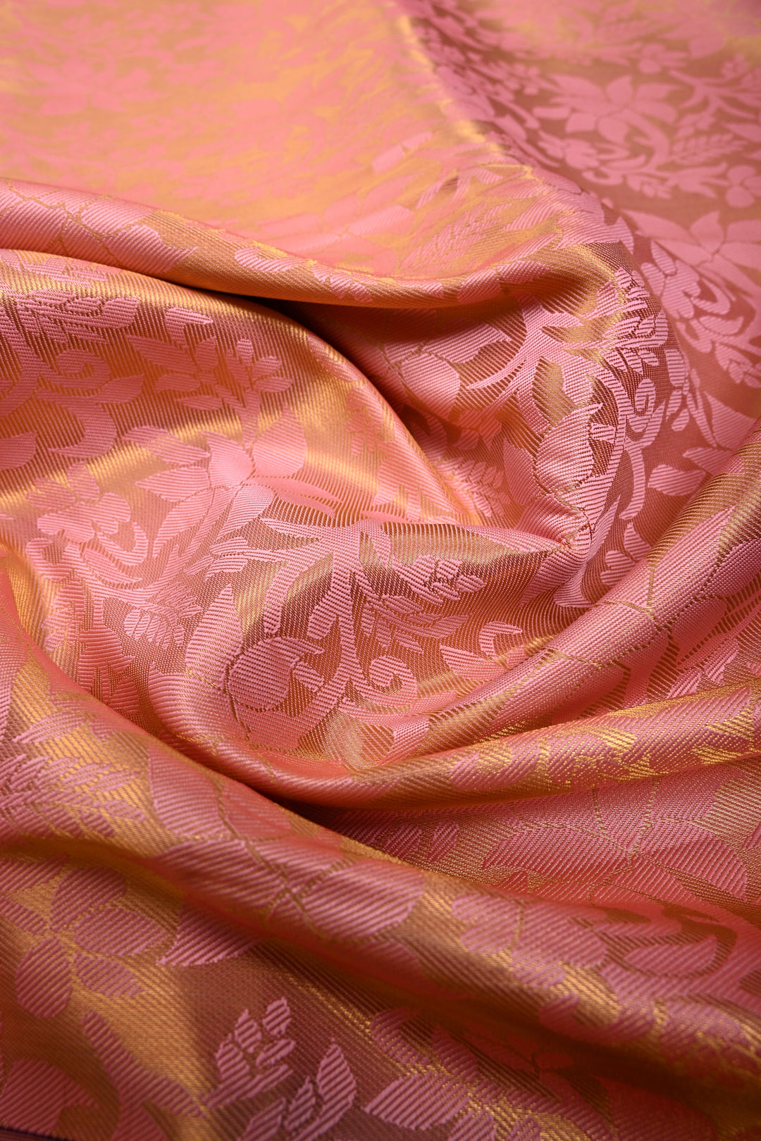 Rose Pink Kanjivaram Soft Semi Tissue Silk Saree with Meenakari Floral Jaal and Contrast Zari Border | SHOBITAM