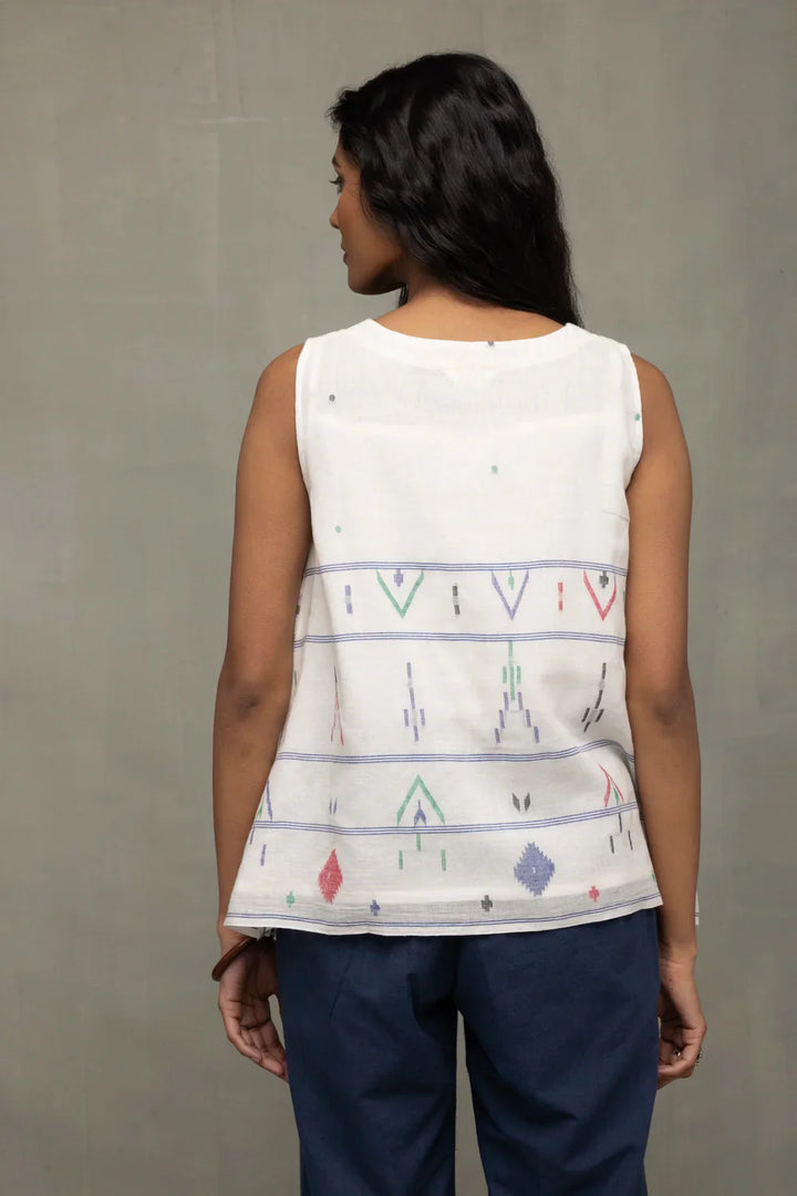 White Mist Cotton Jamdani Top | SHOBITAM