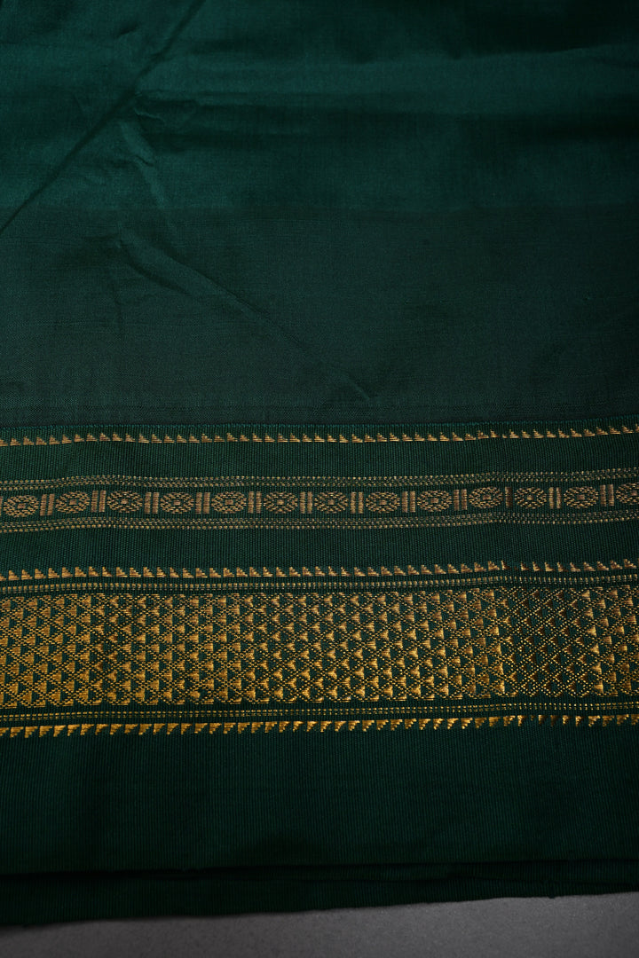 Orange Ilkal Weave Mercerized Bagalkote Cotton Saree with Temple Panel on Contrast Zari Border | SHOBITAM