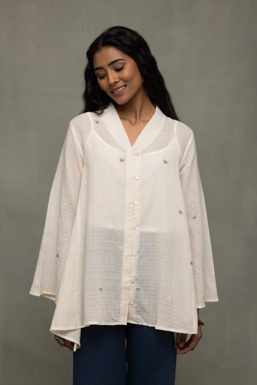 Ivory Breeze Jamdani Top | SHOBITAM