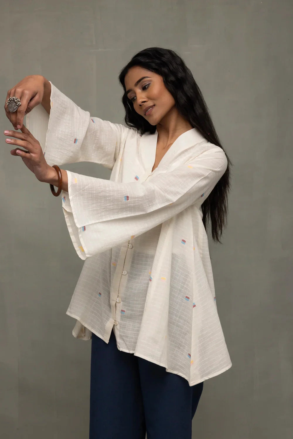 Ivory Breeze Jamdani Top | SHOBITAM