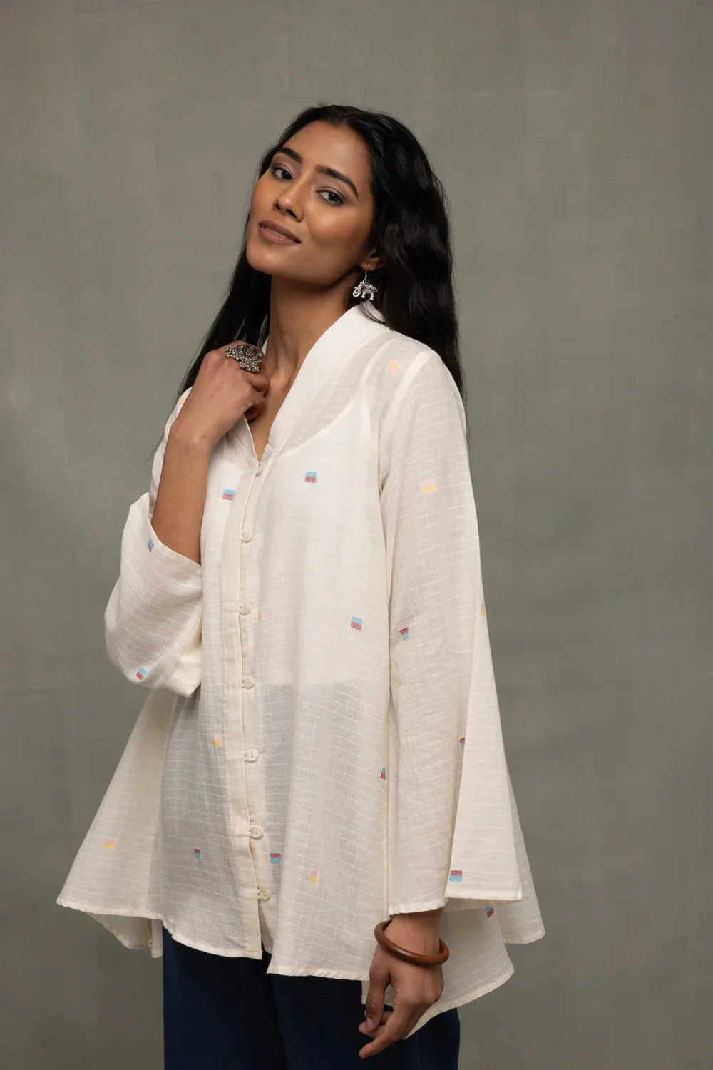 Ivory Breeze Jamdani Top | SHOBITAM