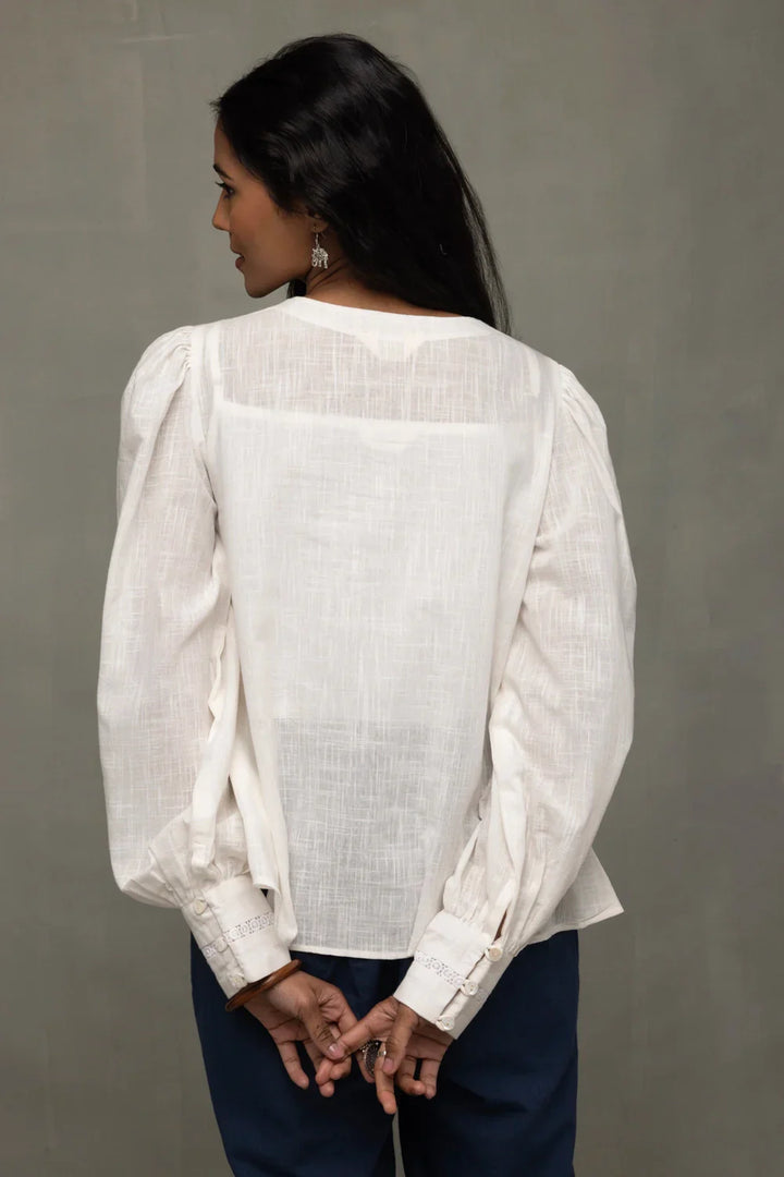 White Cotton Cloud Gathered Top | SHOBITAM