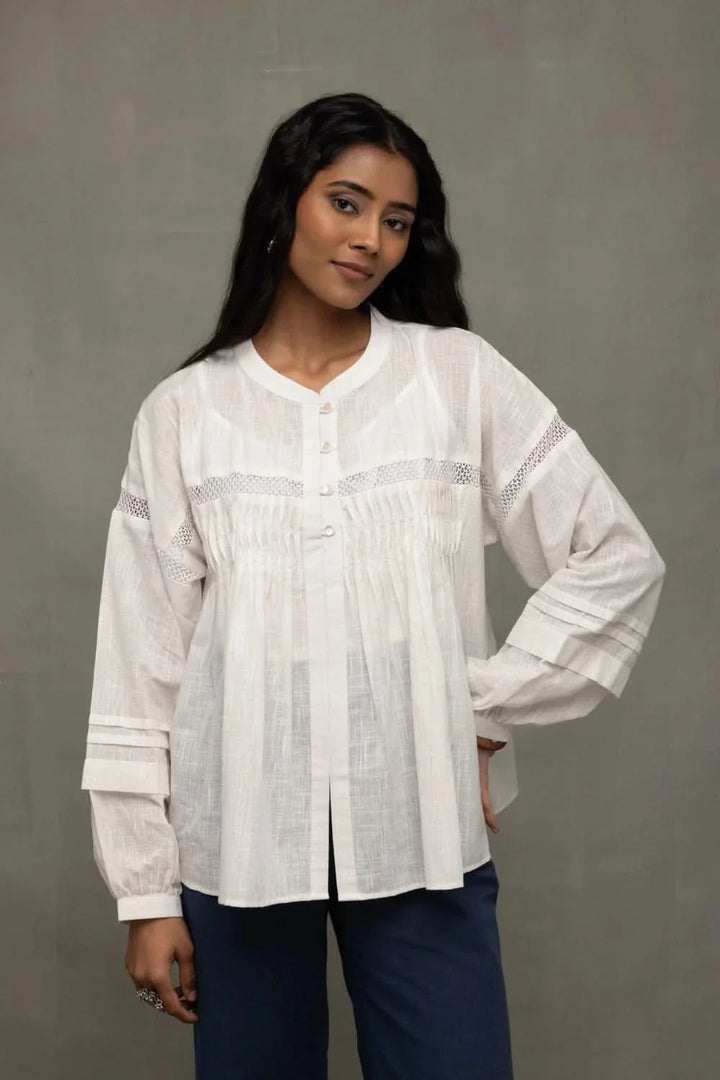 White Breezy Relaxed Fit Top | SHOBITAM