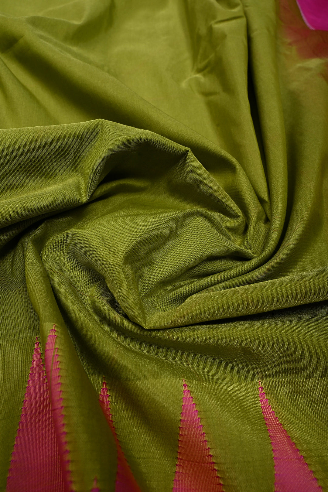 Parrot Green Ilkal Weave Mercerized Bagalkote Cotton Saree with Temple Panel on Contrast Zari Border | SHOBITAM