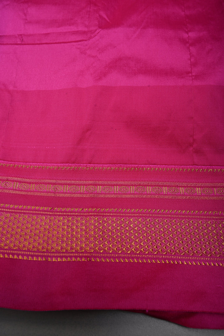 Black Ilkal Weave Mercerized Bagalkote Cotton Saree with Temple Panel on Contrast Zari Border | SHOBITAM