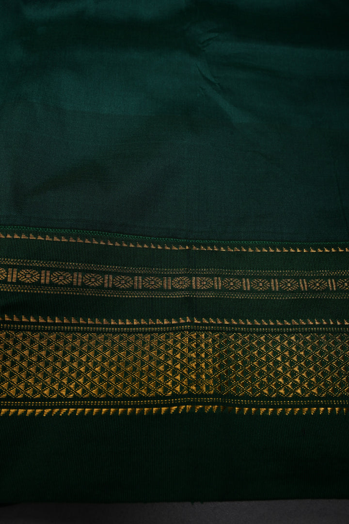Navy Blue Ilkal Weave Mercerized Bagalkote Cotton Saree with Temple Panel on Contrast Zari Border | SHOBITAM