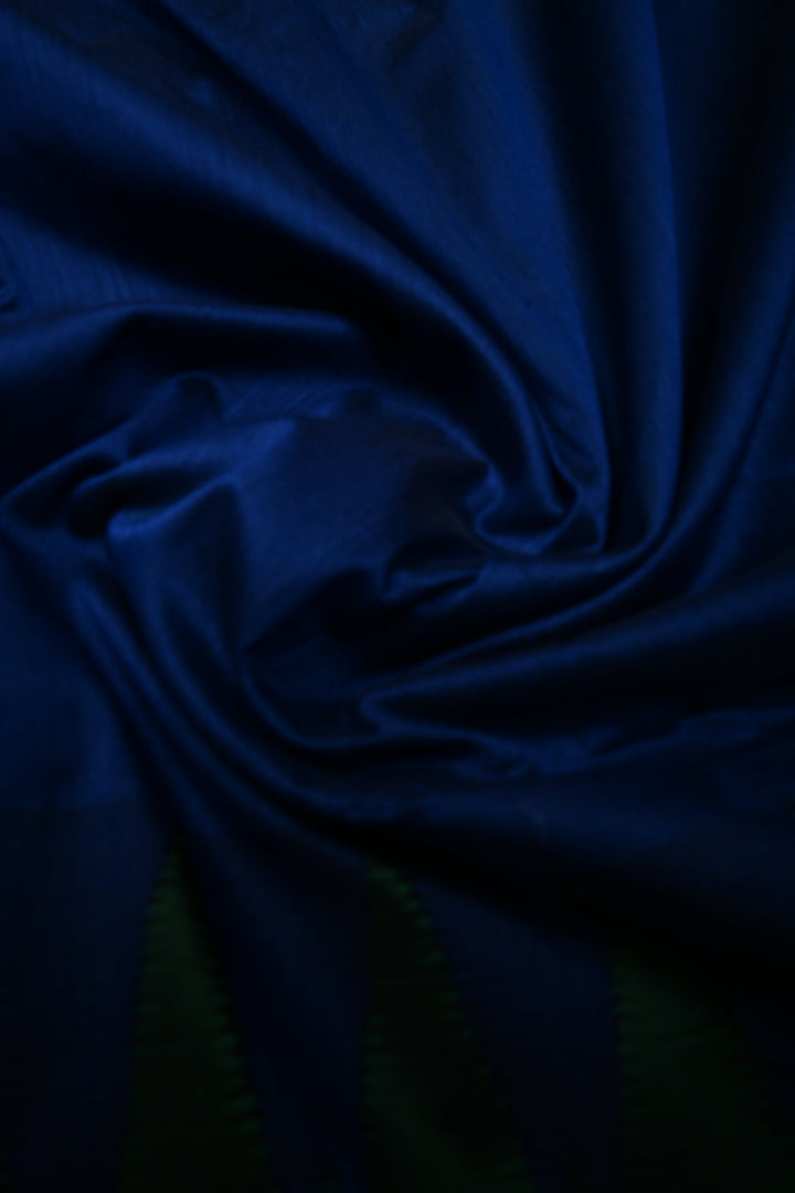 Navy Blue Ilkal Weave Mercerized Bagalkote Cotton Saree with Temple Panel on Contrast Zari Border | SHOBITAM