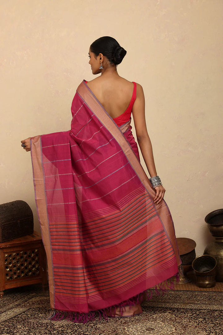 Handloom Barbie Pink Kanchi Cotton Saree | SHOBITAM
