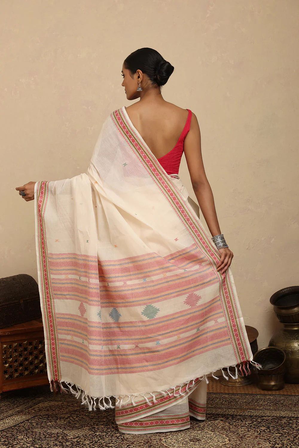 Handloom White Kanchi Cotton Saree | SHOBITAM