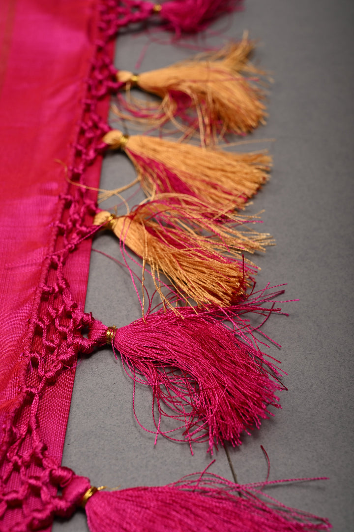 Bright Pink  Kanjivaram Silk Saree with  Zari Temple border | SILK MARK CERTIFIED | shobitam