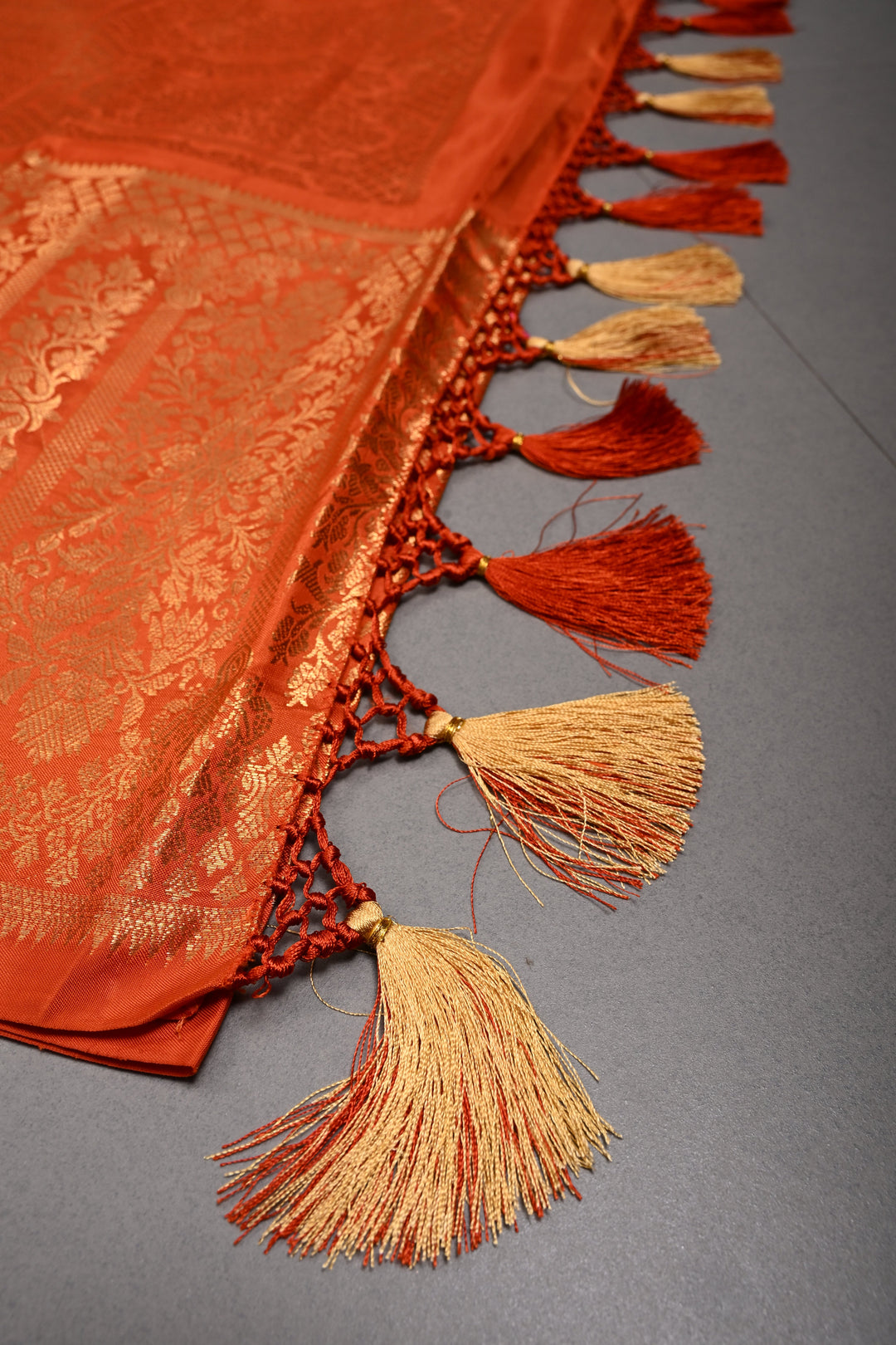 Rust Orange Gadwal Silk Saree with Zari Buttas and Wide Zari Border | SILK MARK CERTIFIED