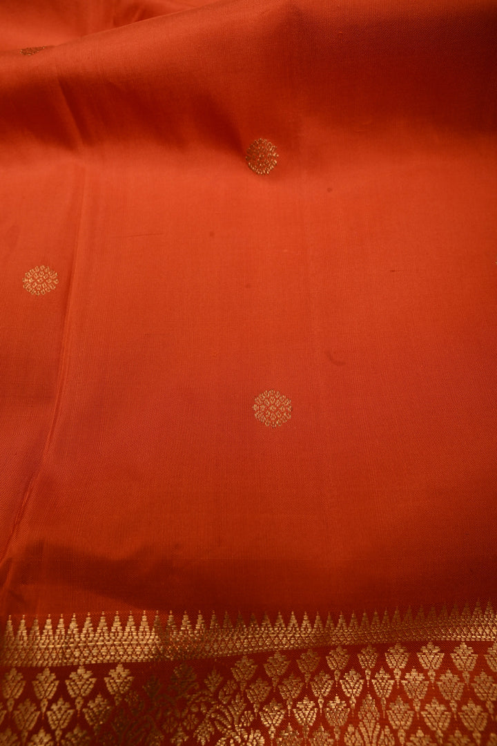 Rust Orange Gadwal Silk Saree with Zari Buttas and Wide Zari Border | SILK MARK CERTIFIED