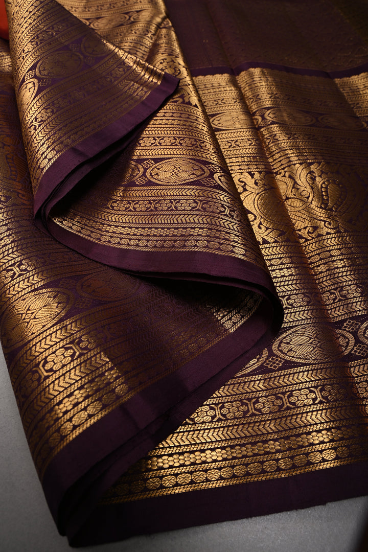 Rust Orange Dual Tone Gadwal Silk Saree with Zari Buttas and 16' Wide Contrast Zari Border | SILK MARK CERTIFIED | SHOBITAM