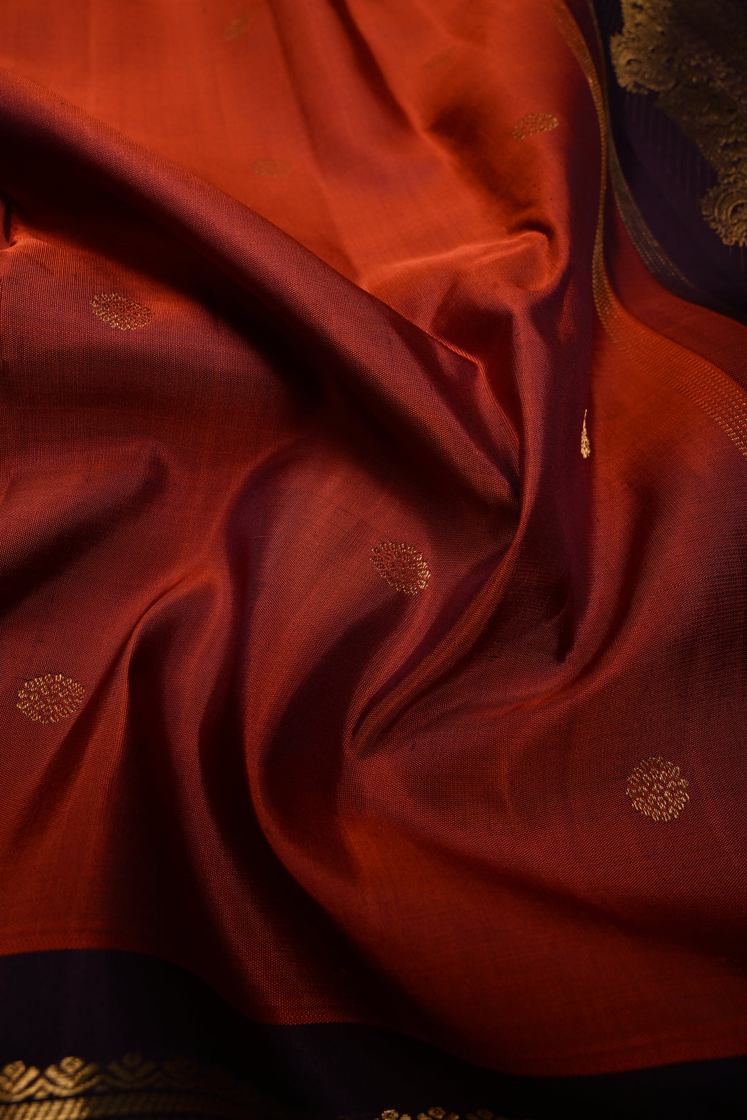 Rust Orange Dual Tone Gadwal Silk Saree with Zari Buttas and 16' Wide Contrast Zari Border | SILK MARK CERTIFIED | SHOBITAM