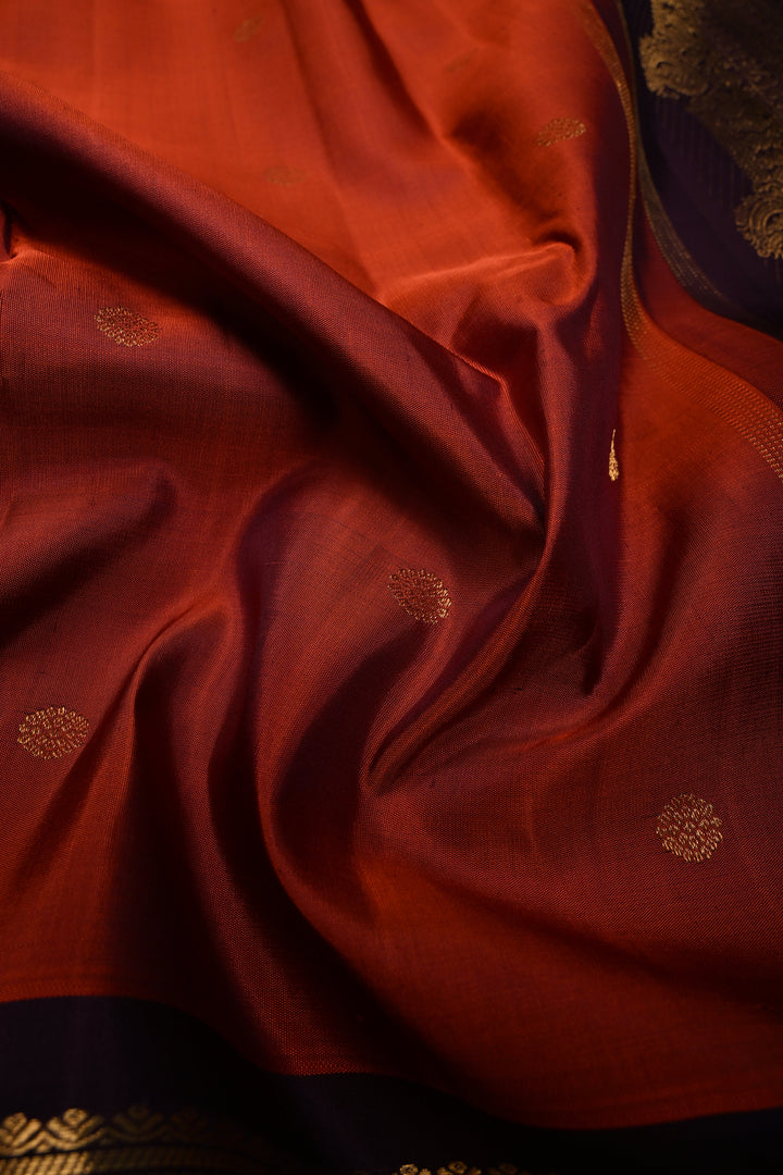 Rust Orange Dual Tone Gadwal Silk Saree with Zari Buttas and 16' Wide Contrast Zari Border | SILK MARK CERTIFIED | SHOBITAM