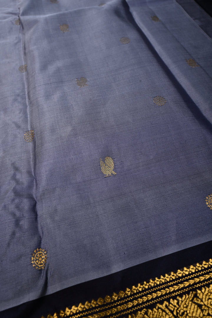 Dusty Amethyst Gadwal Silk Saree with Zari Buttas and Rettaipet Contrast Zari Border | SILK MARK CERTIFIED | SHOBITAM