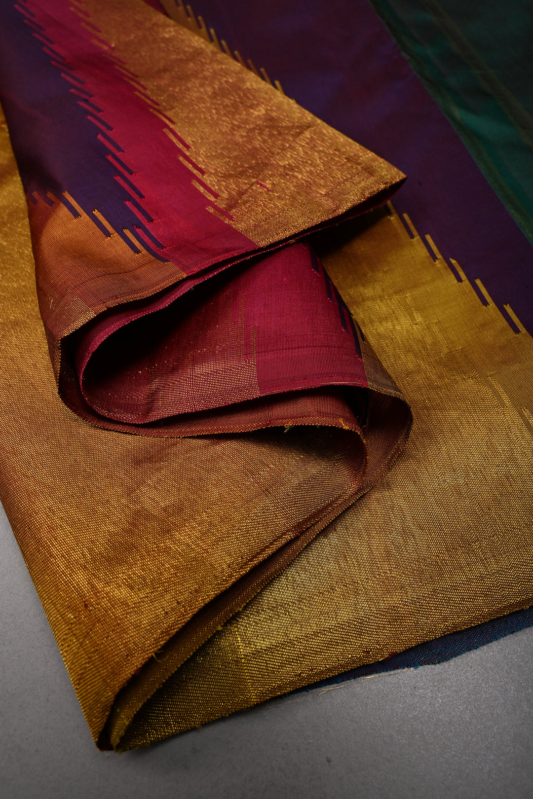 Deep Eggplant Purple Kanjivaram Pure Silk Saree with Multicolor Temple Zari Border  | SILK MARK CERTIFIED