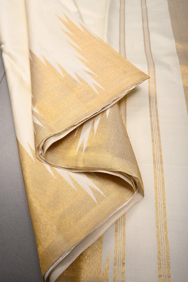 Ivory Kanjivaram Pure Silk Saree with Zari Temple Border and Grand Pallu | SILK MARK CERTIFIED