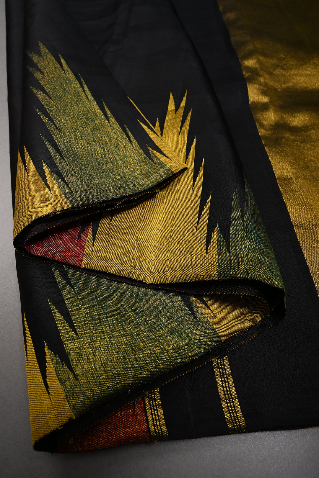 Authentic Kanjivaram Silk Saree in Stunning Black with MultiColor Temple Border with Grand Pallu | SILK MARK CERTIFIED