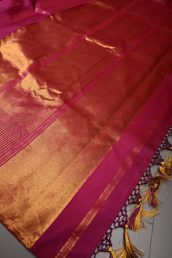 Vadamalli Purple Kanjivaram Silk Saree with Temple Zari Border | SILK MARK CERTIFIED | SHOBITAM