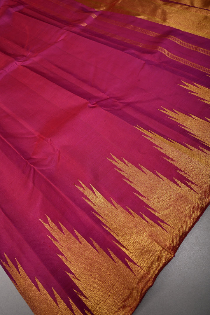 Vadamalli Purple Kanjivaram Silk Saree with Temple Zari Border | SILK MARK CERTIFIED | SHOBITAM
