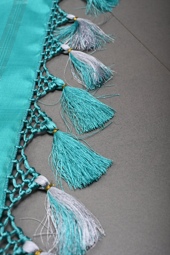 Authentic Kanjivaram Silk Saree in Teal with Silver Zari Temple Border with Grand Pallu | SILK MARK CERTIFIED