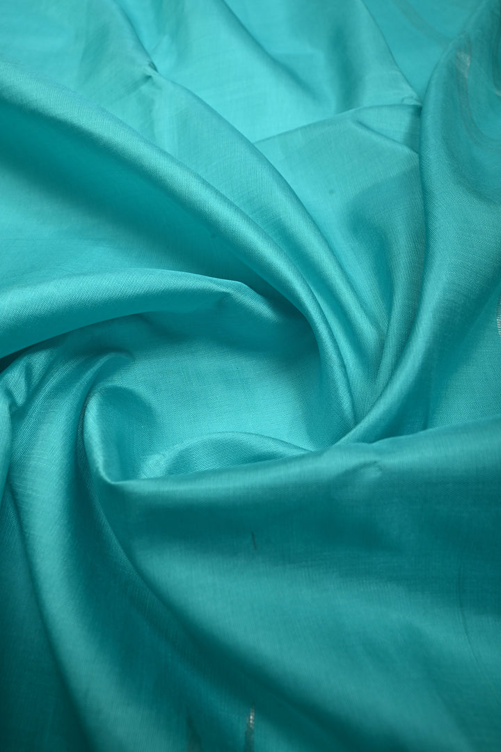 Authentic Kanjivaram Silk Saree in Teal with Silver Zari Temple Border with Grand Pallu | SILK MARK CERTIFIED