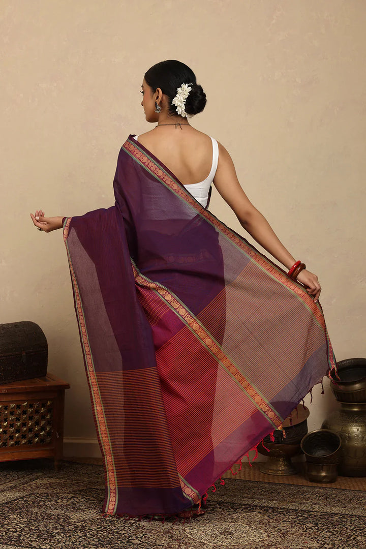 Handloom Jamuni Purple Kanchi Cotton Saree