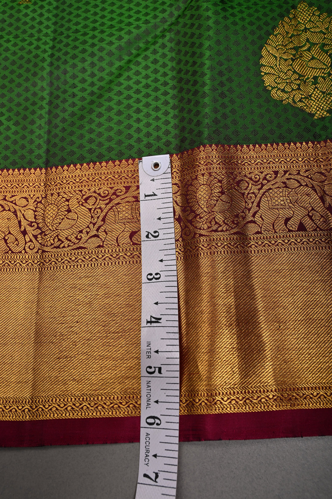Green Dual Tone Korvai Brocade on Pure Kanjivaram Silk Handloom Saree with Zari Buttas and Zari Border | SILK MARK CERTIFIED | SHOBITAM