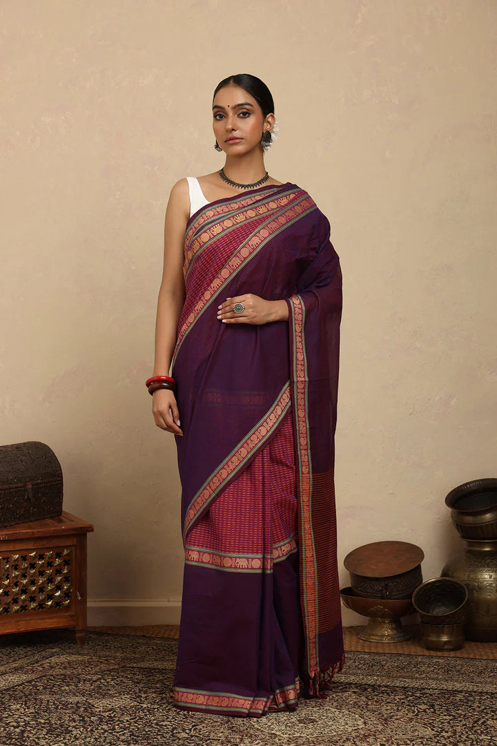 Handloom Jamuni Purple Kanchi Cotton Saree