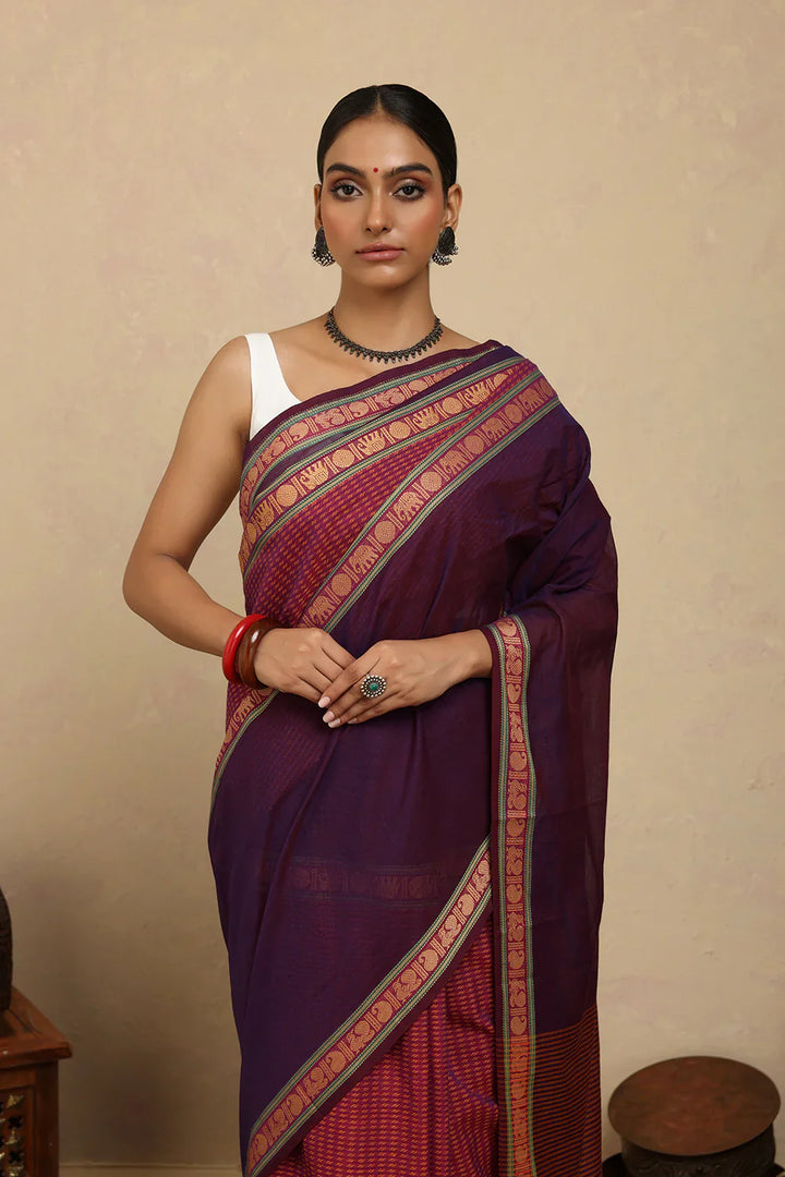 Handloom Jamuni Purple Kanchi Cotton Saree