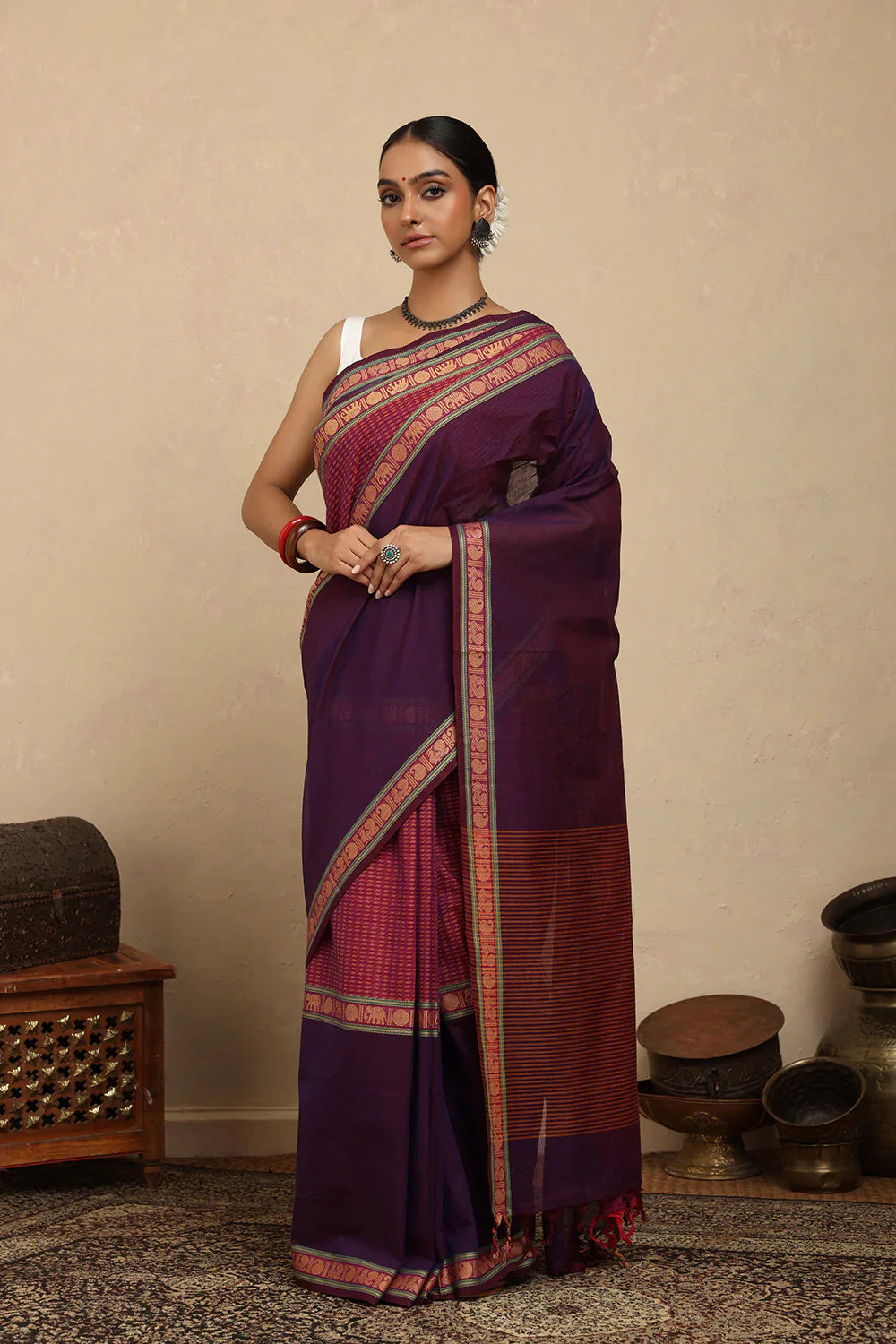 Handloom Jamuni Purple Kanchi Cotton Saree