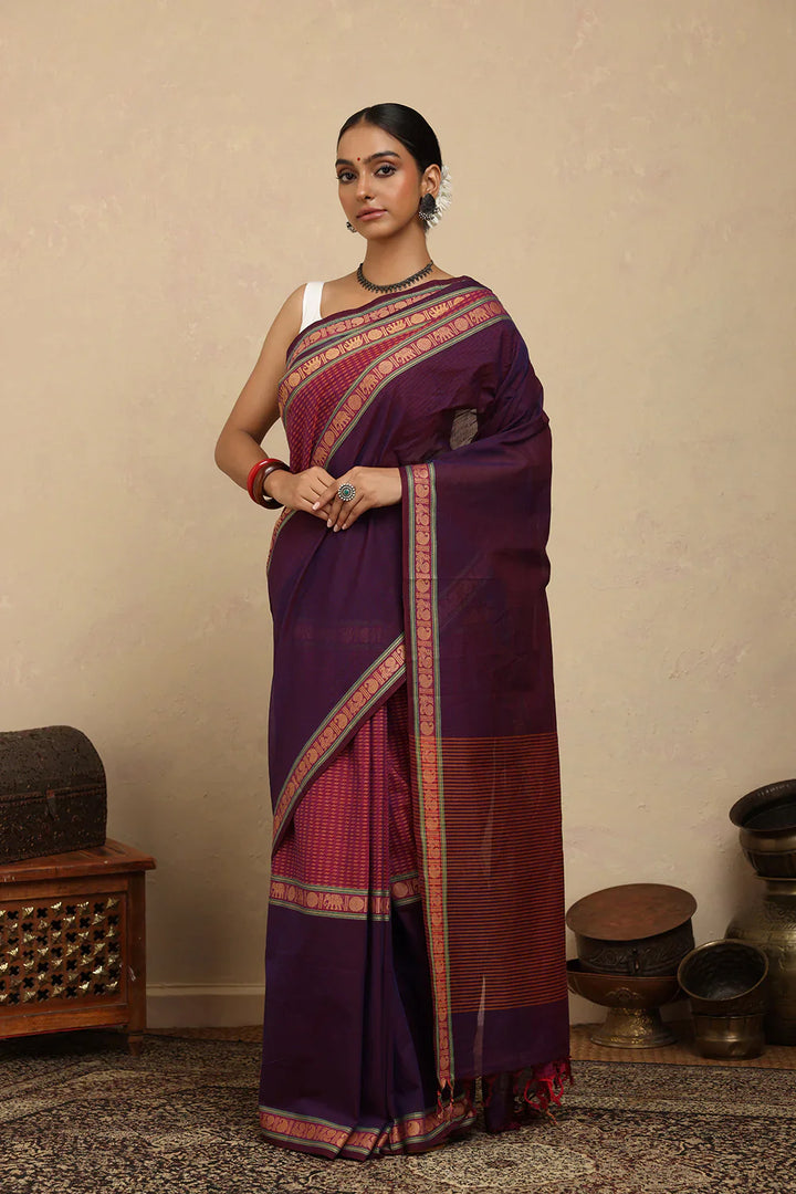 Handloom Jamuni Purple Kanchi Cotton Saree