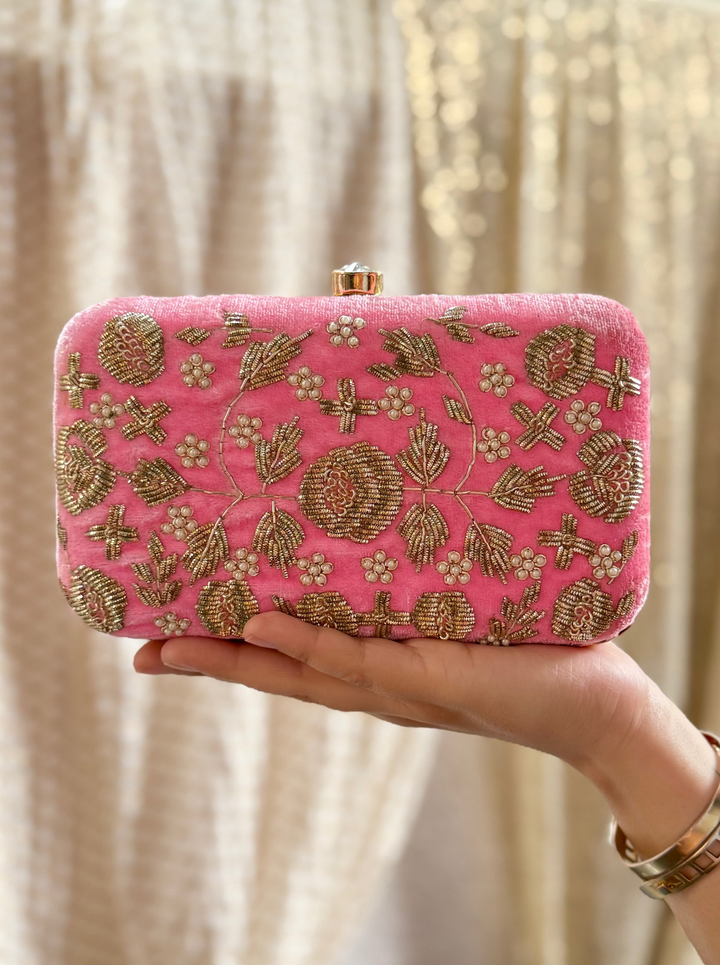 RAANI Pink Embroidered Pearl Handbag
