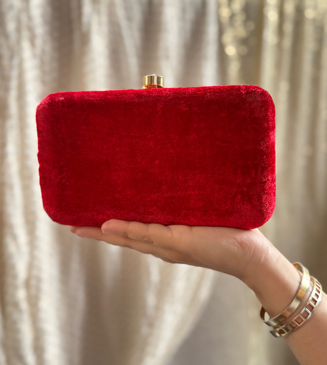 ROYALE Red Velvet Embroidered Handbag
