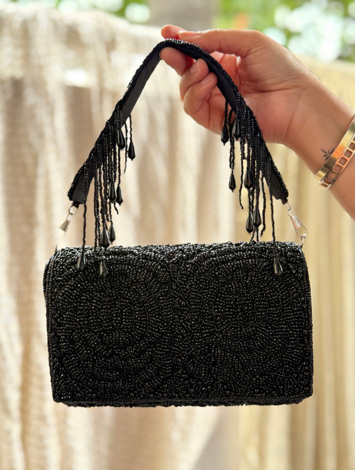 EBONY Black Beadwork Handbag