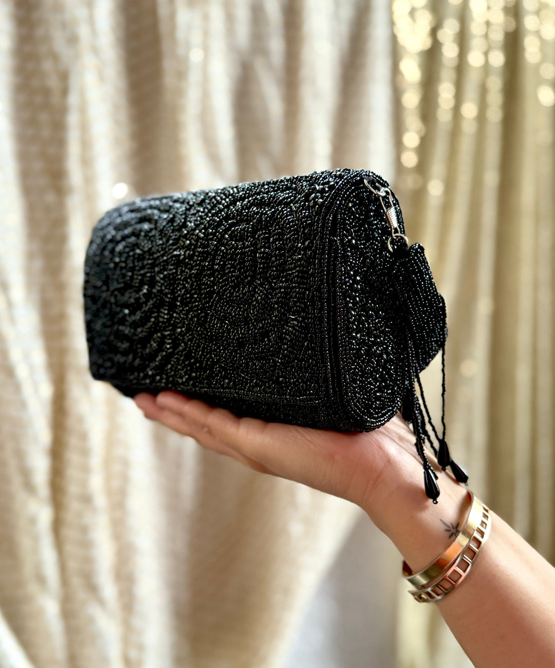 EBONY Black Beadwork Handbag