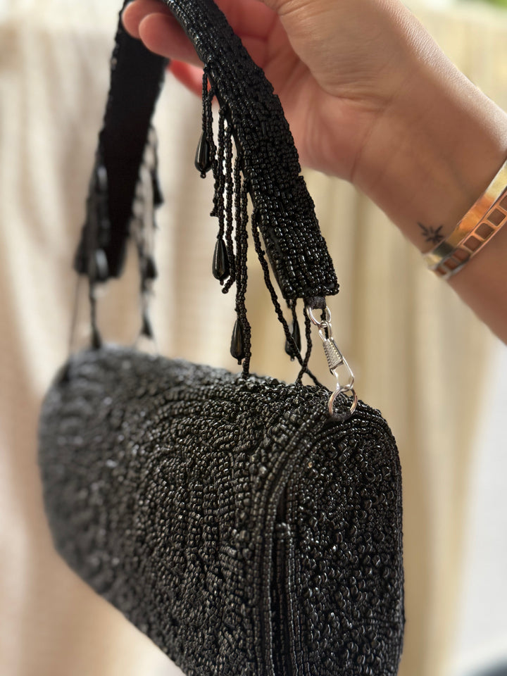 EBONY Black Beadwork Handbag