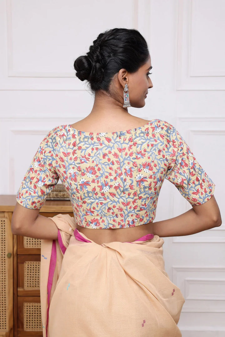 Sunflower Block Print Blouse | SHOBITAM