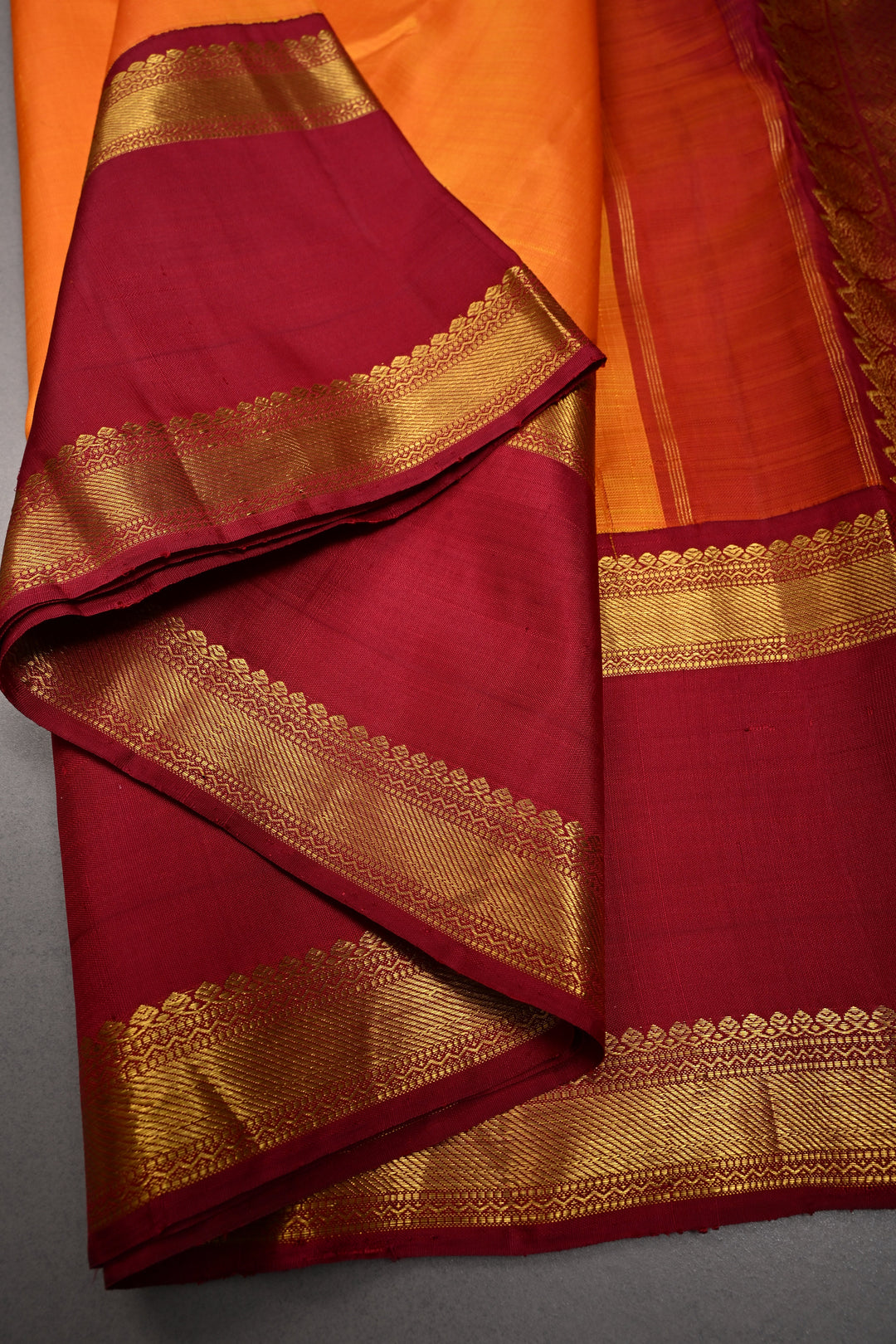 Mustard Yellow Korvai Kanjivaram Pure Silk Saree with Zari butta and Rettaipet contrast Zari Border| SILK MARK CERTIFIED | SHOBITAM
