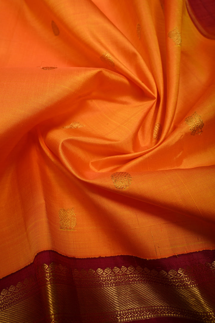 Mustard Yellow Korvai Kanjivaram Pure Silk Saree with Zari butta and Rettaipet contrast Zari Border| SILK MARK CERTIFIED | SHOBITAM
