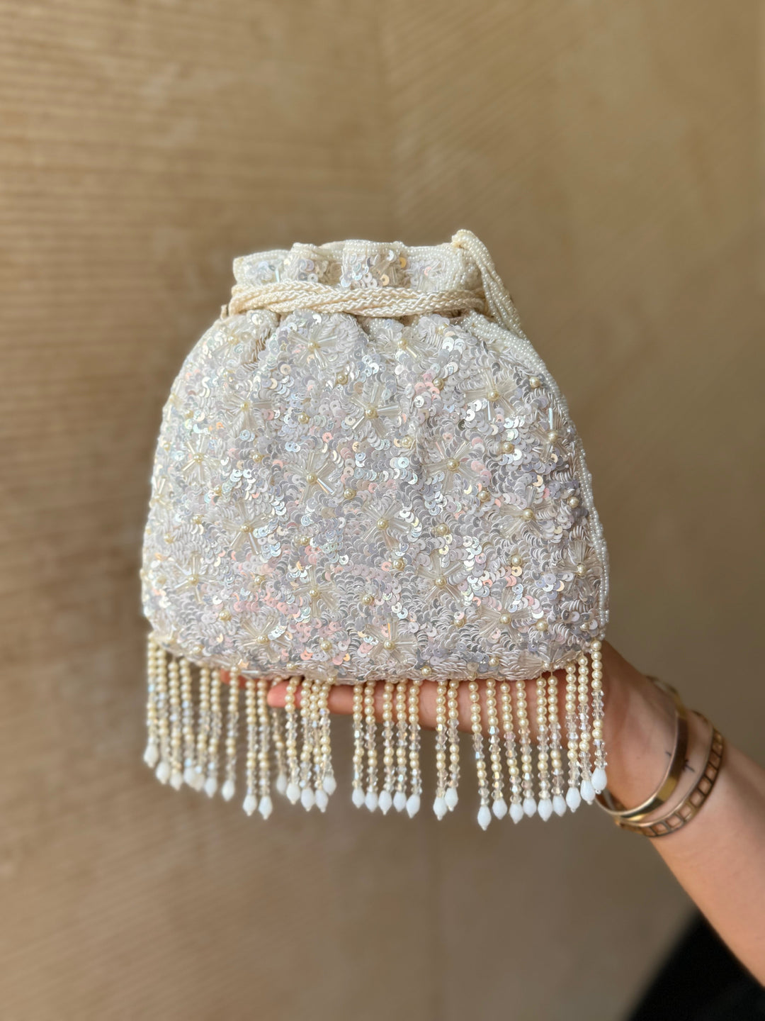 MOONLIT GARDEN White Beadwork Bag
