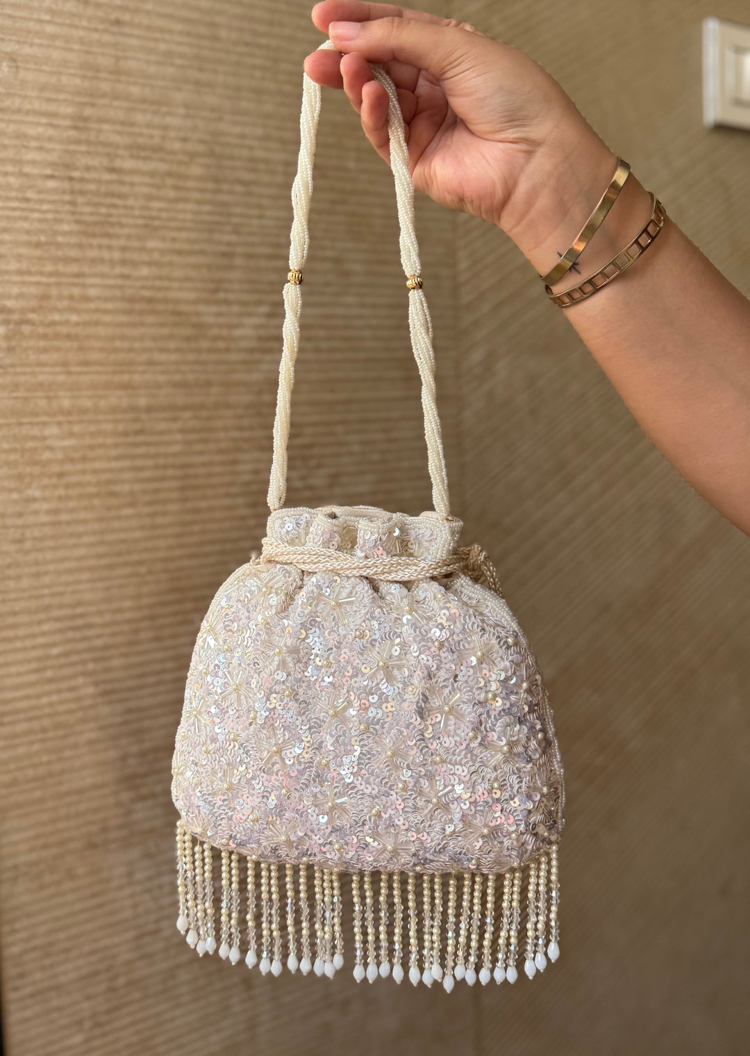 MOONLIT GARDEN White Beadwork Bag