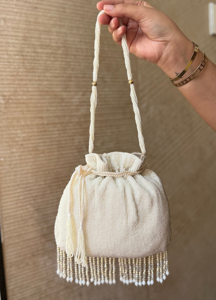 MOONLIT GARDEN White Beadwork Bag