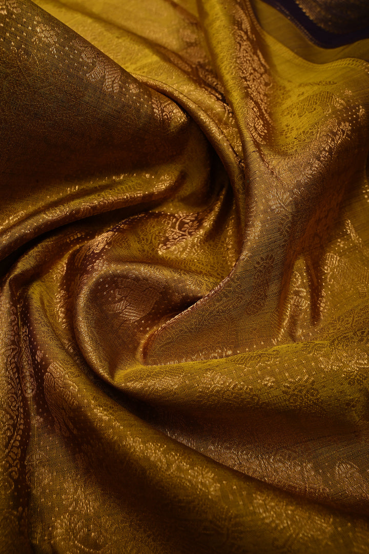 Methi Yellow Gadwal Silk Saree with Vanasingaram Floral Zari Brocade and Contrast Wide Zari Border | SILK MARK CERTIFIED