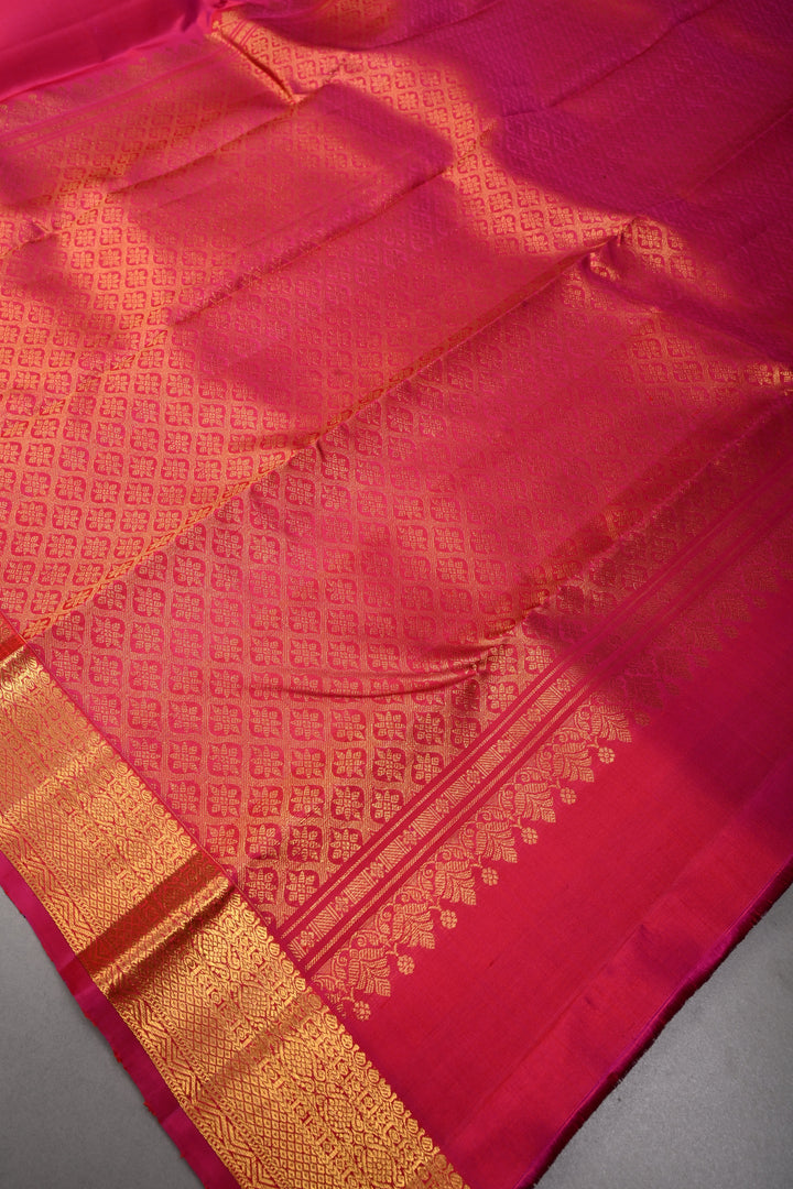 Rani Pink Pure Kanjivaram Silk Saree with Zari Buttas and Zari Border | SILK MARK CERTIFIED | SHOBITAM